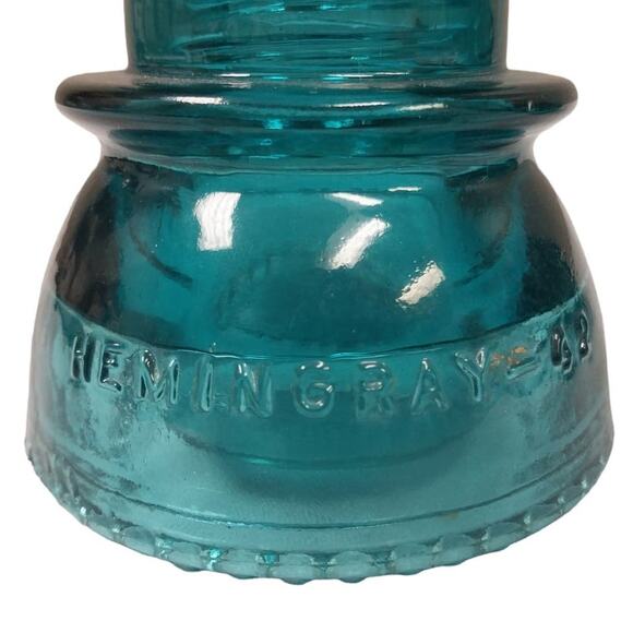 Set of 3 Vintage 1898 Hemingray 42 Heavy Clear Made In USA Blue Glass Insulators - Picture 5 of 8